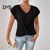 Summer Women Short Sleeve V Neck Shirts Solid Color Casual Breathable Top Versatile Fashion Blouse for Jeans Skirts