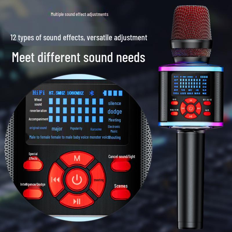 Bluetooth Wireless Microphone Speaker with Integrated Sound Card for Singing On Mobile Phones and TV.