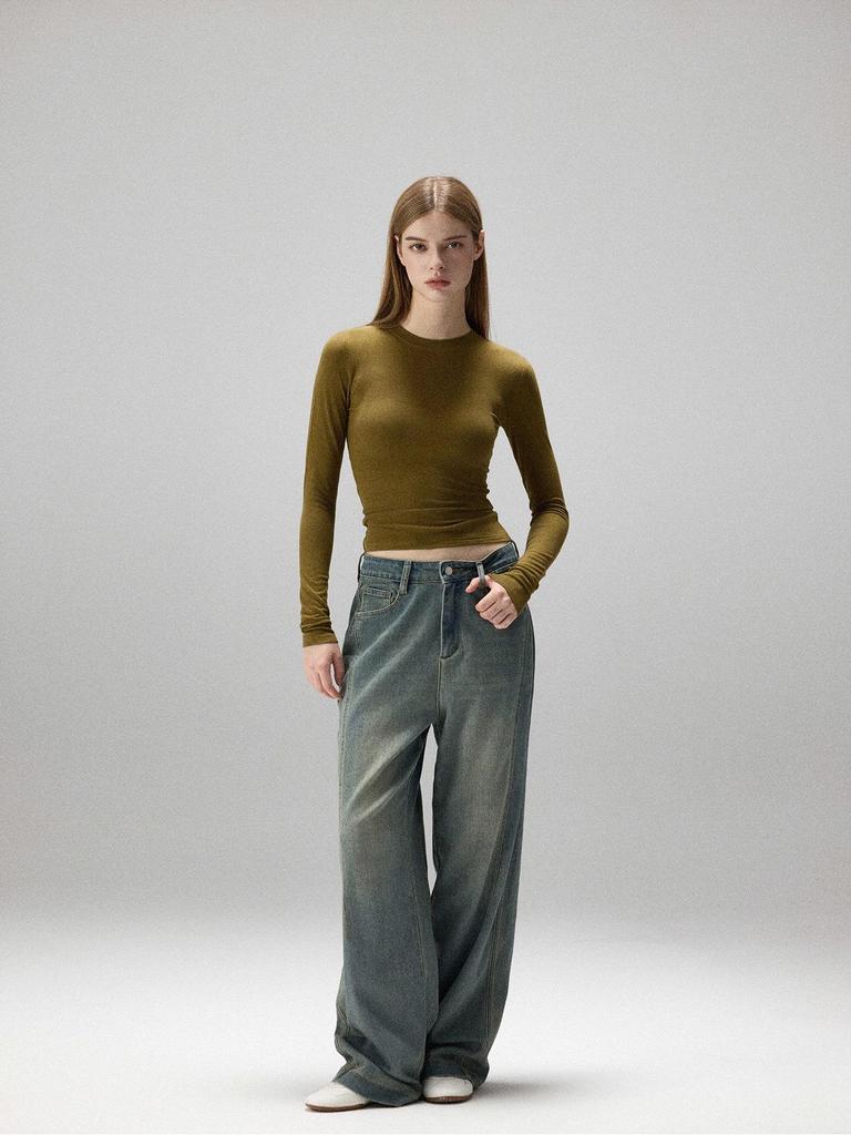 2025 Spring/Autumn Slim-fit Long-sleeve Elastic Base Layer T-shirt