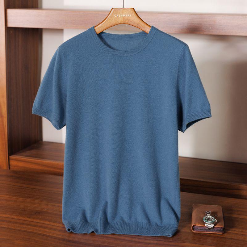Men's Beige Crew Neck Short Sleeve Knit Top Soft Casual Daily Sweater