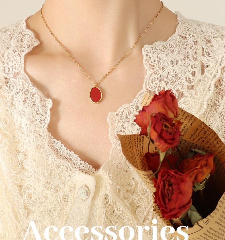 Collana Pendente Ovale in Acrilico Elegante Retrò Francese - Gioielli di Nicchia Resistenti allo Sbiadimento
