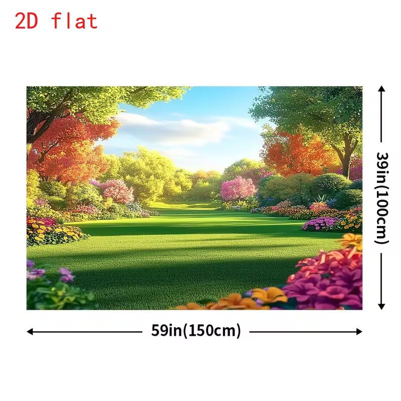 Vibrant Spring 2D Backdrop, Sunny Park & Colorful Trees Photo Background