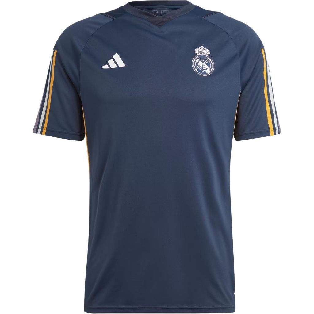 Adidas Striped Color Block V-Neck Short Sleeve Soccer Jersey 23 Season Real Madrid Men jersey Legendary-Ink-Blue IB0867