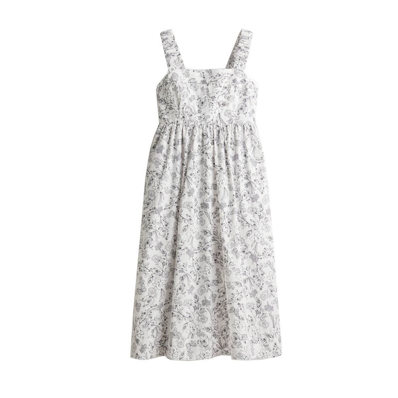 Summer New Product Women's Clothes Cotton Pleated Floral Square Collar Flared Mid-Length Sling Dress 1287798