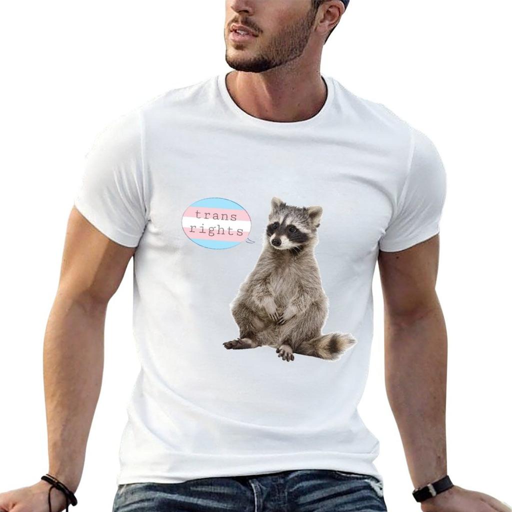 trans right raccoon T-Shirt cotton t shirts high quality graphic t shirts for man man tshirt T-