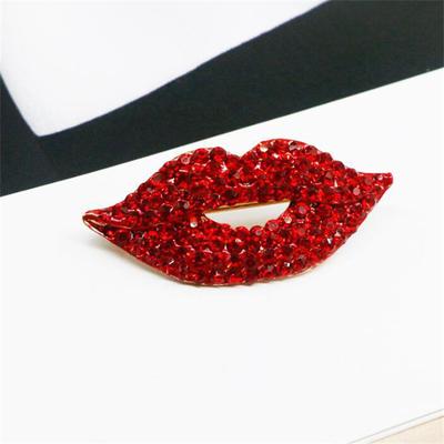 Fashion Sexy Lady Red Lips Brooches For Women Girls Creative Shining Luxury Diamond Mouth Brooch Pins Wedding Accessories Gifts