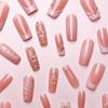 24pcs Wearable Press on Nails French Flower Full Cover Fake Nail Pink Ripple Design False Nails for DIY Y2K Manicure Art