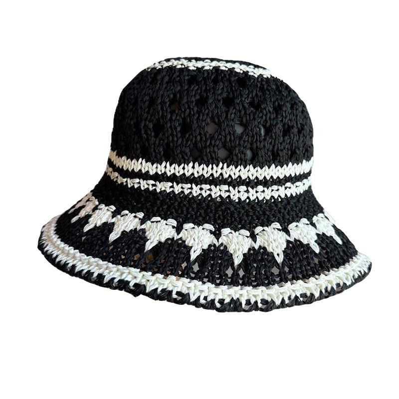 Summer Pattern Women Hollowed Out Hat With Large Brim Uv Sunshade Outings For