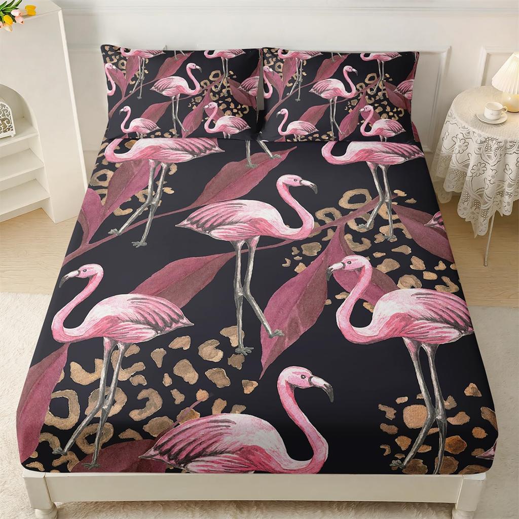 Einzelnes Spannbettlaken Flamingo-Druck Spannbettlaken, Weiche Mikrofaser-Spannbettlaken, 30 cm tiefe Tasche, Niedliche Cartoon-Bettlaken