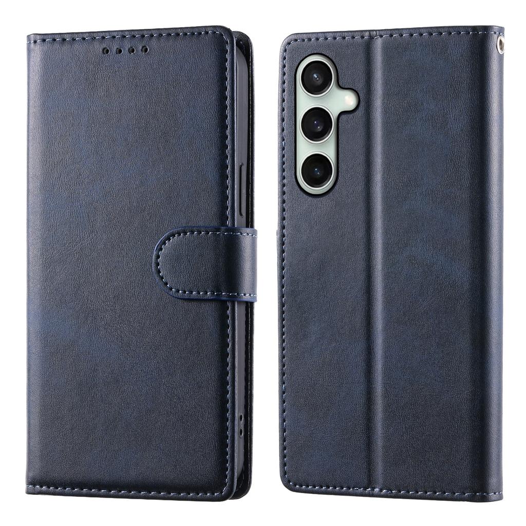 For Samsung Galaxy S24 FE Case Stand Wallet Calf Texture PU Leather Flip Phone Cover with Wrist Strap