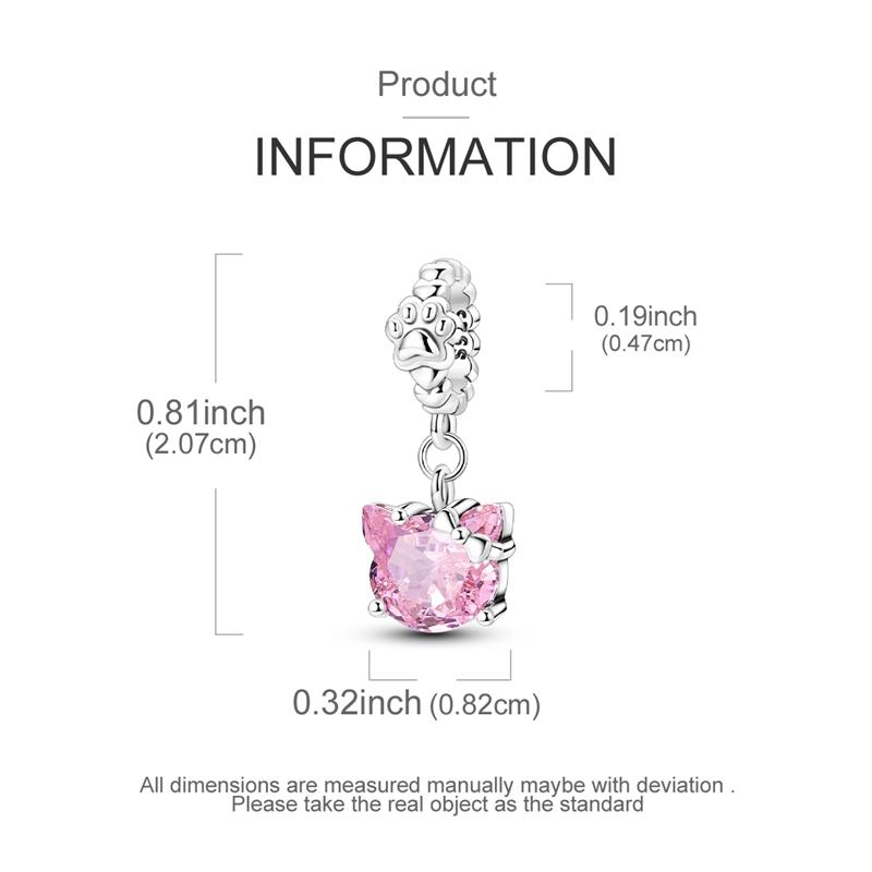 Copper Cat Paw Diamond Pink Pendant Charm Compatible With Authentic Charm Bead Charms Bracelets Women Do It Yourself Jewellery Gift