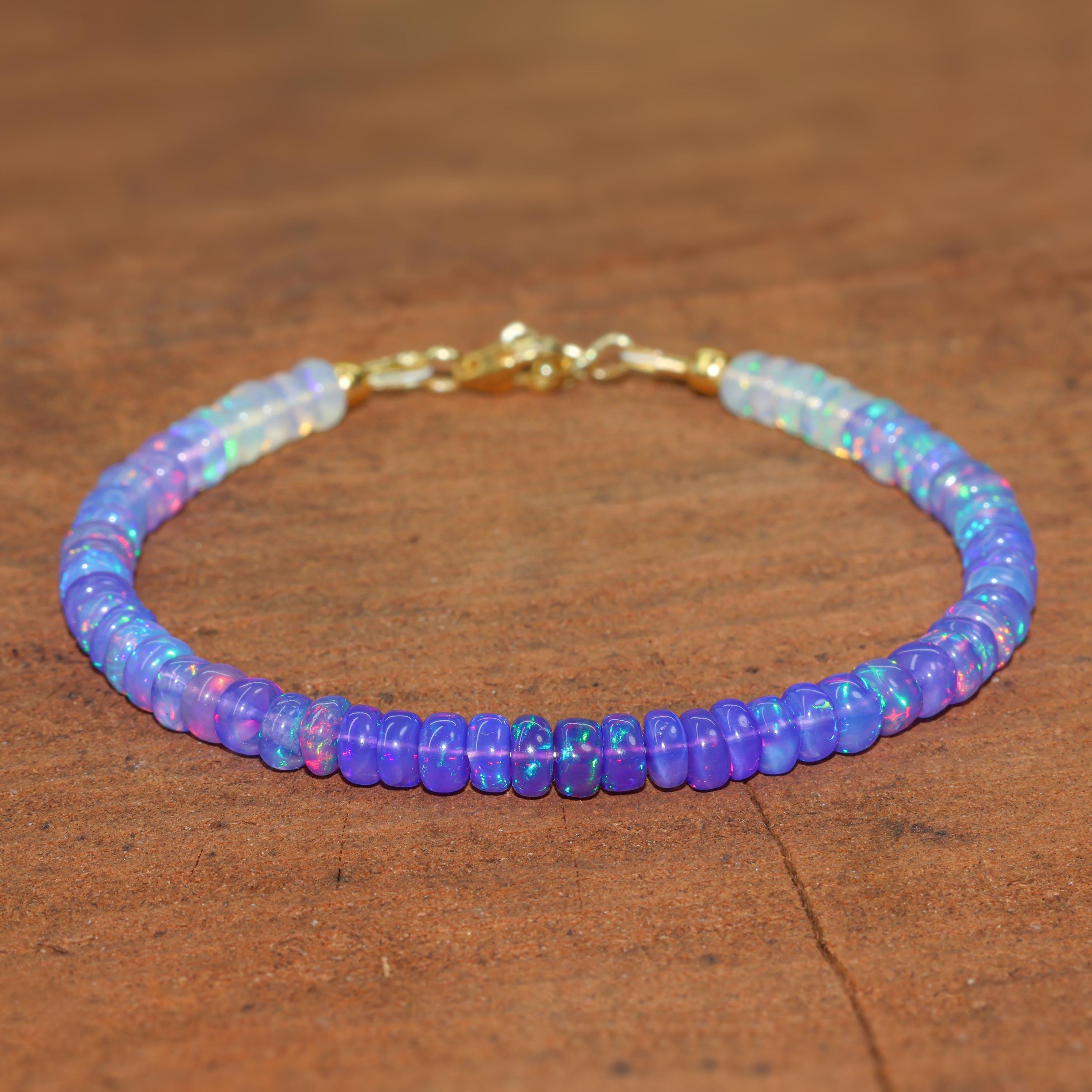 

Shaded Lavender Opal Beads Bracelet, Natural Opal Beads Handmade Bracelet, Multifire Opal Beaded Bracelet, Opal Birthstone Jewelry Gift 5 Inch жовтий/золотий