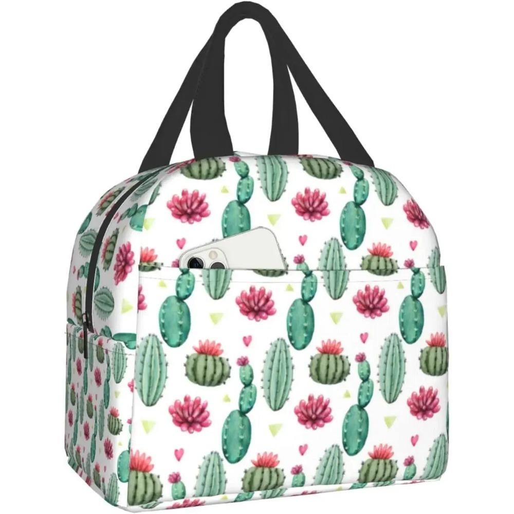 Plant Cactus Print Lunch Box Kawaii Small Insulation Cacti Lunch Bag Reusable Food Bag Lunch Containers Bags for Women Men