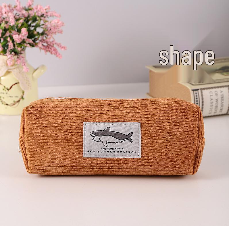 Shark Embroidery Pencil Case for Students - Cute, Spacious, High-Value Stationery Bag
