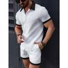 Set da Spiaggia Due Pezzi da Uomo Casual a Blocchi di Colore con Maniche Corte e Pantaloncini