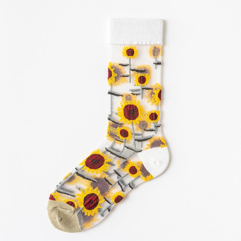 3 Pares Nuevos Set de Calcetines Transparentes Lindos de Gato para Mujer Coreanos Florales Animales Verano Delgados Kawaii Set de Calcetines de Seda para Mujer