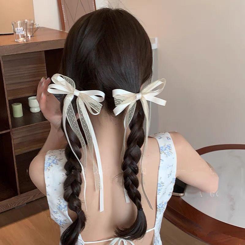 2Pcs Ladies' Hair Clips Set Cute Lace Ballet Style Bow Ribbon Sweet Hair Pin Headwear High Quality Versatile Hair Accessories