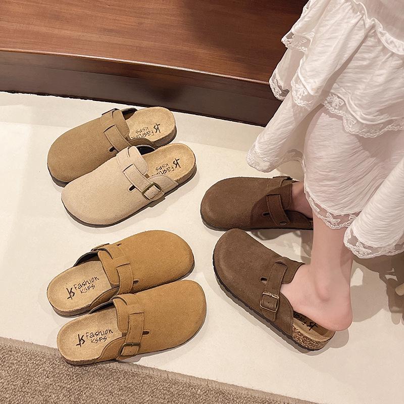 2025 Cork Birkenstocks Half Slippers: Women's & Men's Retro Closed Toe Slip-ons for Casual Outdoor Wear