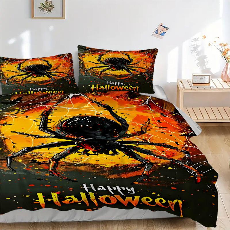

3pcs Halloween Spider Duvet Cover Set - Machine Washable, Includes 1 Cover and 2 Pillowcases, No Core Included yy251013012 135x200cm