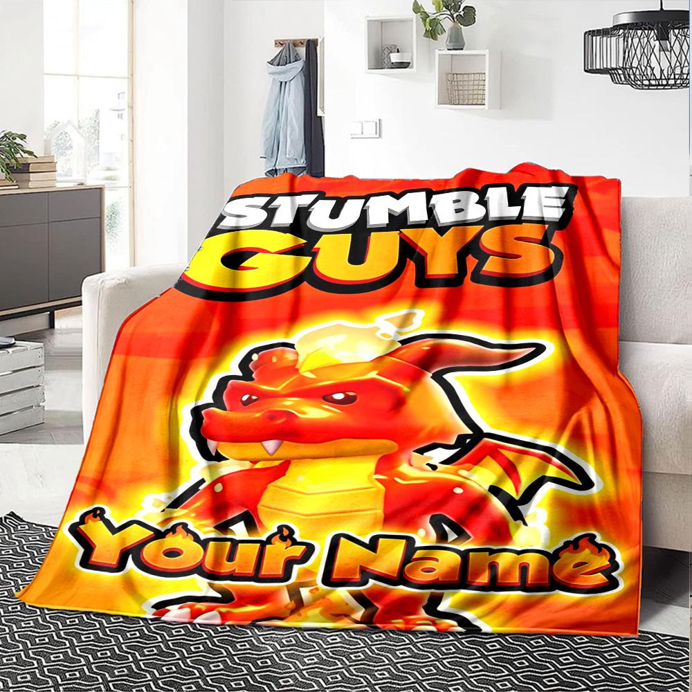 Stumble Guys Customize Your Name Blanket Gift Customizable Blanket Soft & Cozy Great for Couch Bed Seaside Living Room Ideal for All Seasons
