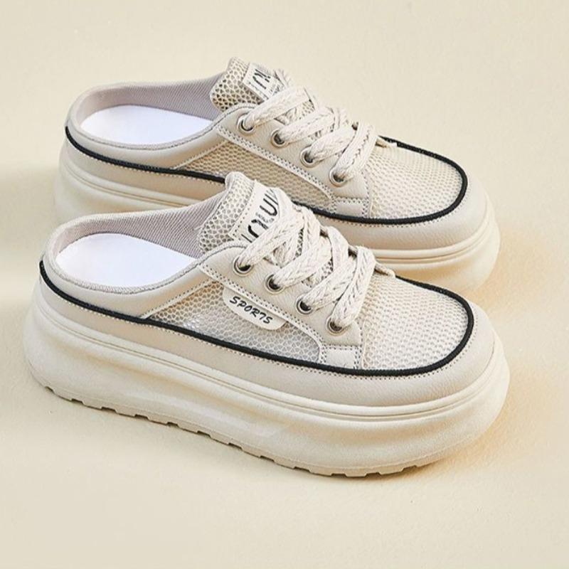 

Fashion 2025 Summer New Closed Toe Women s Slippers Round Toe Platform lace Up Sandals Outdoor Mixed Colors Daily Casual Mesh Slippers 40