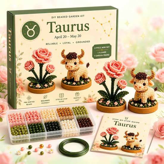 Easy Craft Kits for Beginners 12 Zodiac Signs DIY Beaded Garden Kit, 3D Astrology Flower Personalized Dorm Room Decor Handmade Bead Kit Beginners,