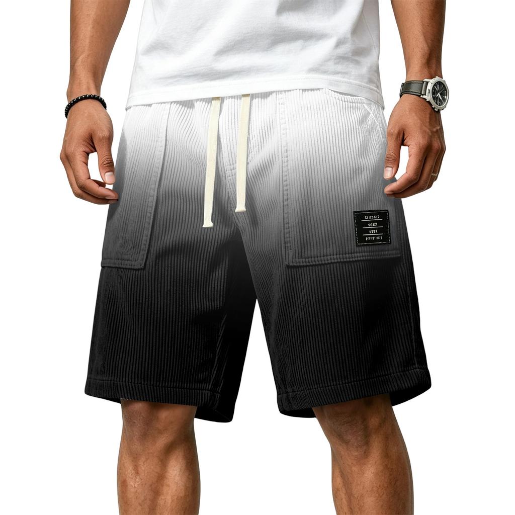 Herren Freizeit Corduroy Kordelzug Shorts Farbverlauf Stil mit Buchstaben Aufnäher Klassisch Bequem Sitz Sommer Strandkleidung