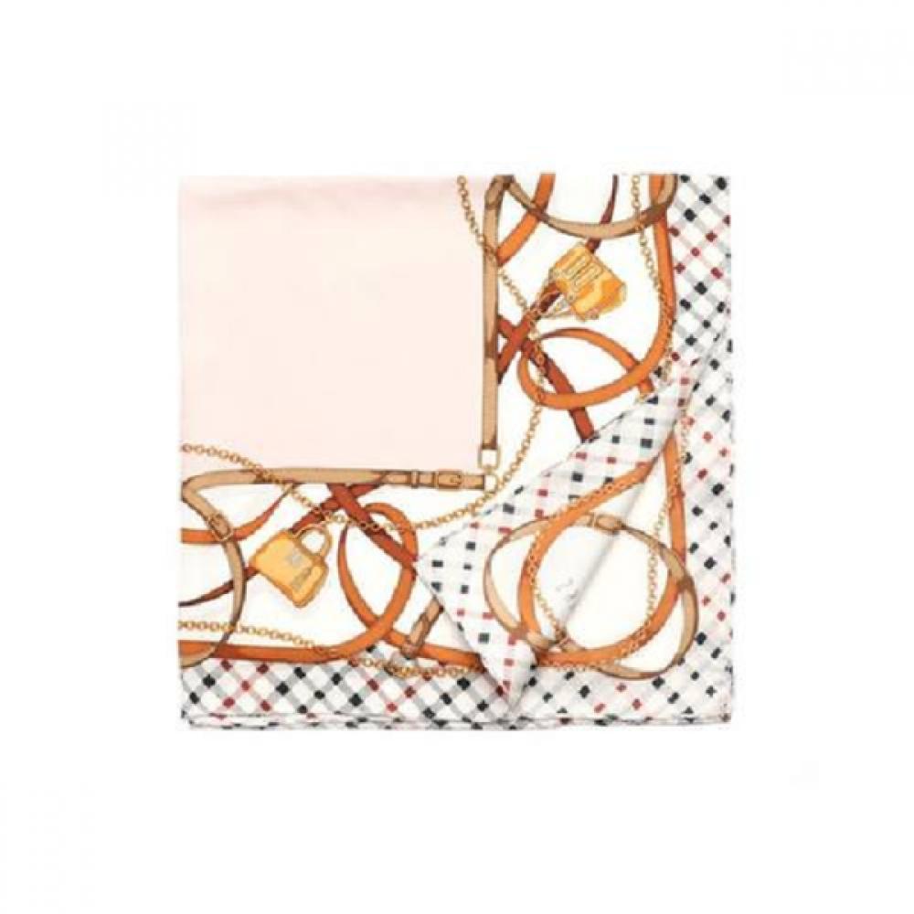 Daks Beige Silk Square Scarf Chain Print Dcsc1e144 Single option