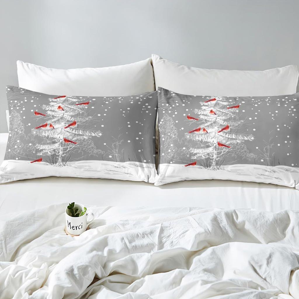 Winter Holiday Themed Christmas Three-Piece Quilt Cover Digital Printing Bedding Set