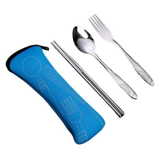 Cutlery Set with Zipper Bag Stainless Steel Travel Utensils Kit Fork Spoon Chopsticks Durable Storage Pouch for Home Restaurant Outdoor