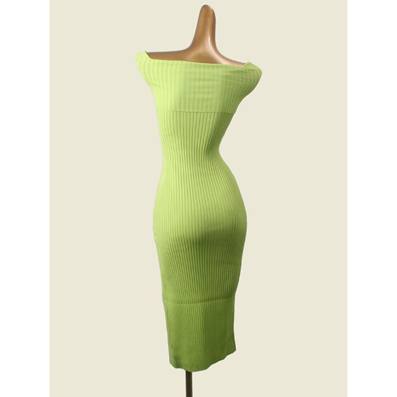 Foreign Trade Fashion Brand off-Neck Sexy Inner Wear High Slit Hip Skirt Inner Wear Knitted Sleeveless Dress