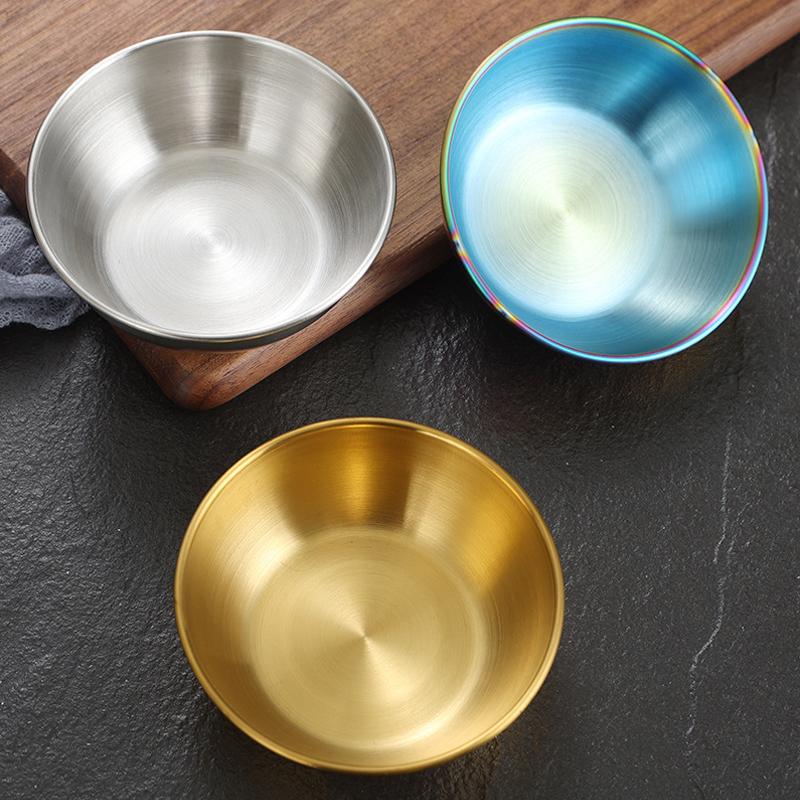 4/8Pcs Stainless Steel Sauce Dishes Mini Round Seasoning Bowls Appetizer Soy Sauce Dipping Plates Household Kitchen Utensils