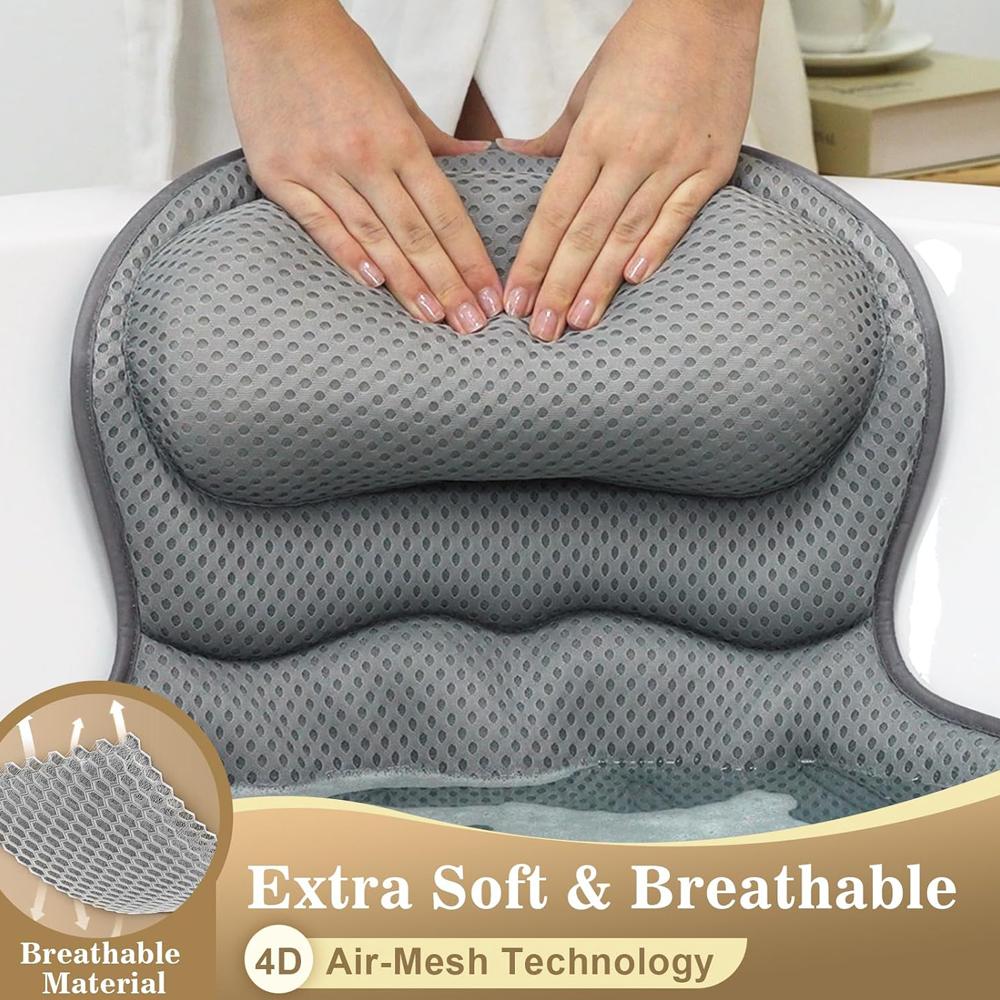 Bath Pillow Luxury Bathtub Pillow, Extra Soft & Comfortable Bath Pillows for Tub Head Neck and Back Support, with 4D Air Mesh