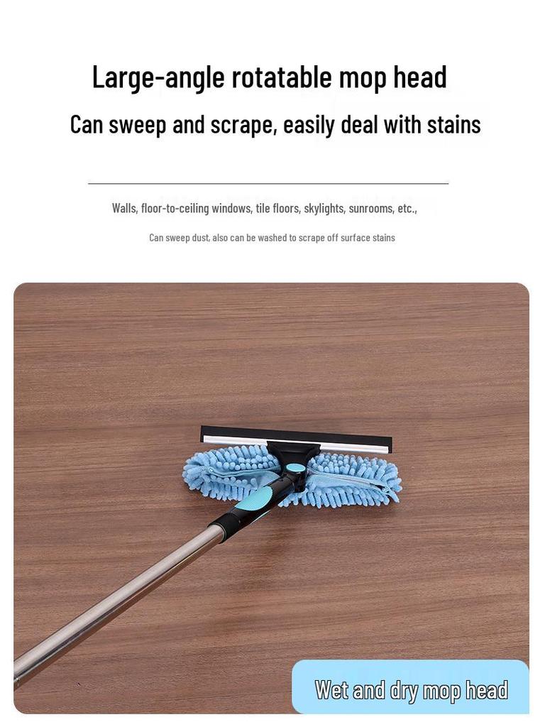 Dual-Sided High-Rise Glass Cleaning Wiper: 2-in-1 Splicing Pole & Window Scraper Artifact