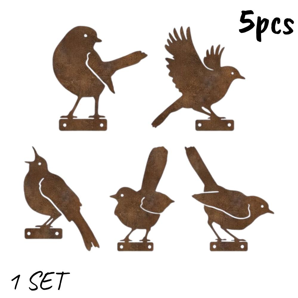 5/10pc Vintage Metal Bird Decor 2D-Flat Rust Art Birds Figurine for Outdoor Garden Yard Fence Holiday Sculptures Decoration Gift