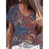 Fashion Women's V-neck T-shirt Summer Outdoor Street Trend Short-sleeved Blouse Floral Print Pattern Loose Clothing