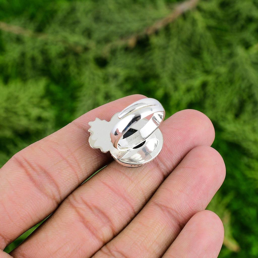 Natural Nellite Gemstone Solitaire Flower Adjustable Ring 925 Sterling Silver