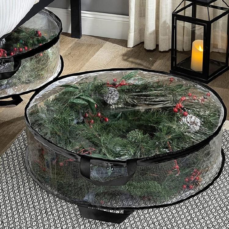 Festive Wreath Storage Container Case Clear Storage Bag for 24-inch Wreaths