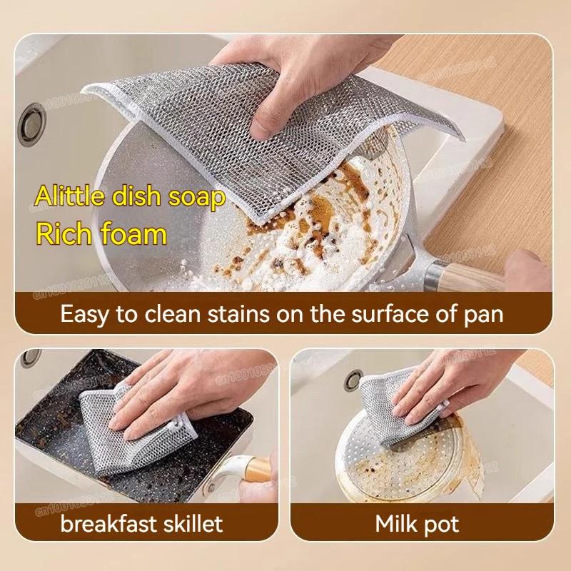 Thickened Cleaning Cloth Kitchen Magic Dishwashing Towel Metal Steel Wire Cleaning Rag Microwave Stove Clean Tool Dishing Cloth