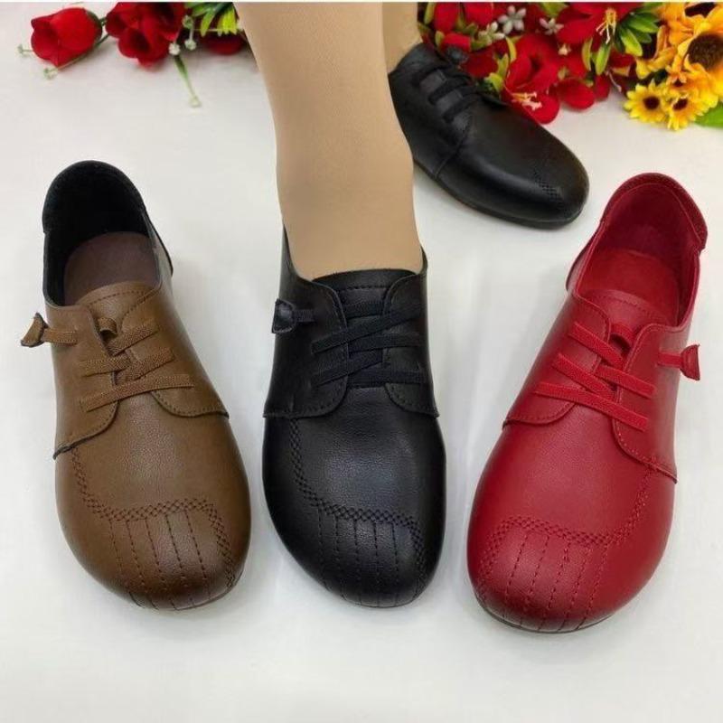 Single shoes women's autumn new soft leather thick heel fashionable and comfortable versatile lightweight round head women's shoes