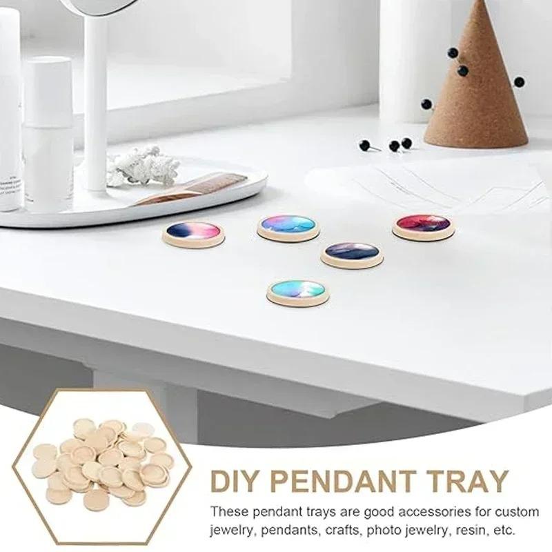 100pcs/lot 25-40mm Round Wood Pendant Trays Circle Wood Panels for Painting Round Canvas Boards, Unfinished Wooden Trays