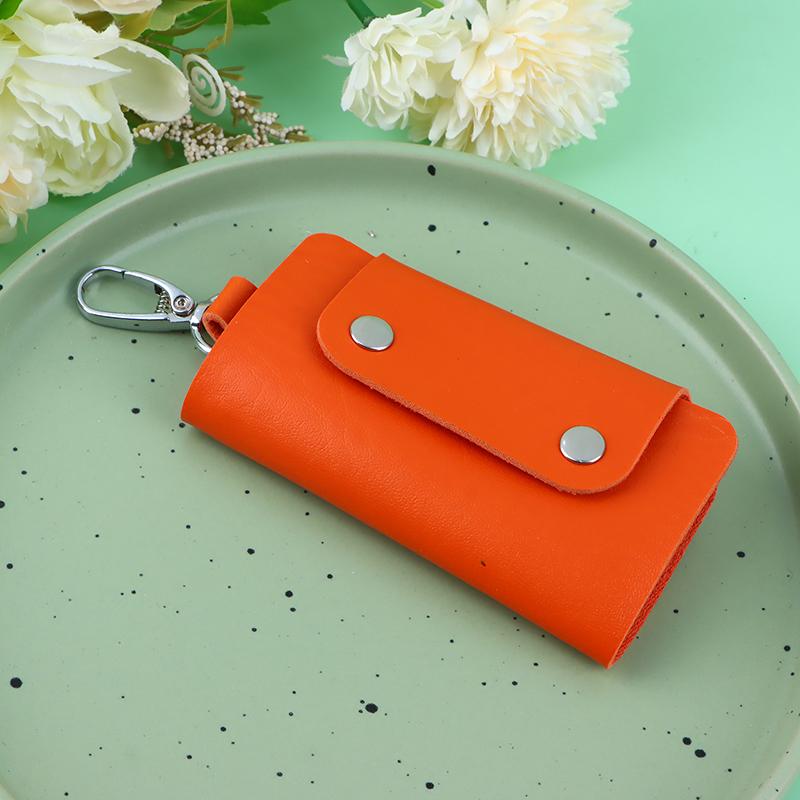 1Pc Portable Pu Leather Housekeeper Holders Car Key Holder Bag Case Unisex Wallet Cover Simple Solid Color Storage Bag