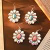 Creative Colored Diamond Earrings, High-End Retro Turquoise Flower Earrings, Bohemian Fashion Earrings.