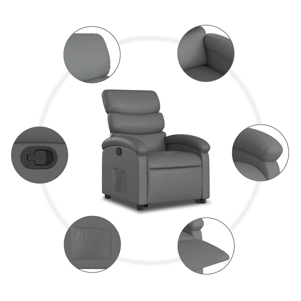 Recliner with Rising Aid Grey Faux Leather