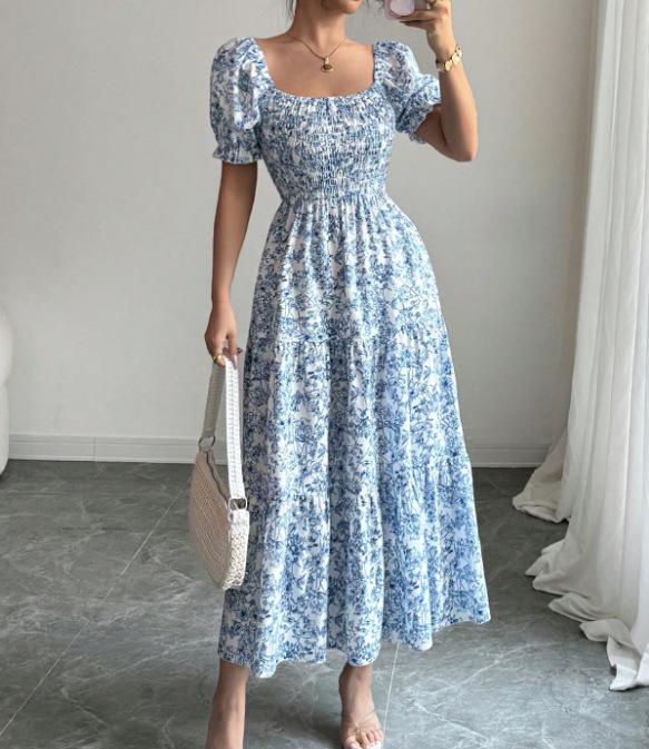 2025 European & American Style Printed Long Flowy Slimming Women's Dress