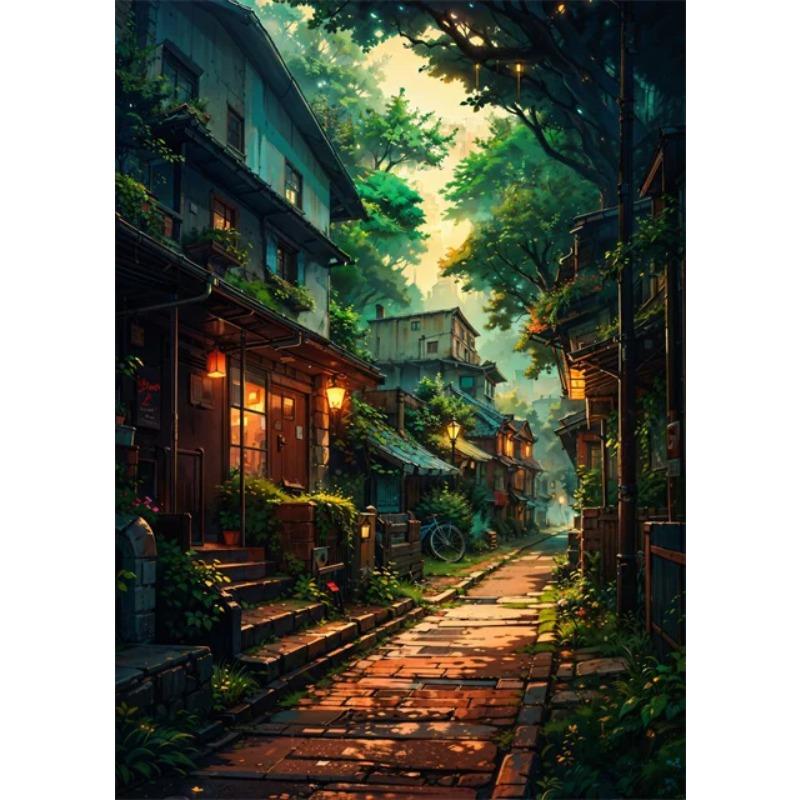 Japanese Street Scenery Cherry Blossom Architecture Canvas Poster Flowers Plants Landscape Wall Art Prints for Modern Home Decor