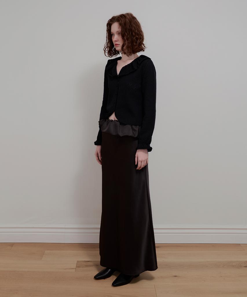 Aobteu Balloon Detail Satin Skirt - Black