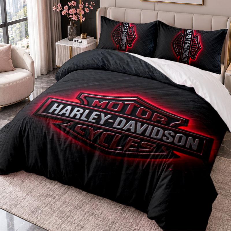 Harley-Davidson 3Pcs Bedding Set Duvet Cover With Two Pillowcases For Bedroom Home Decoration