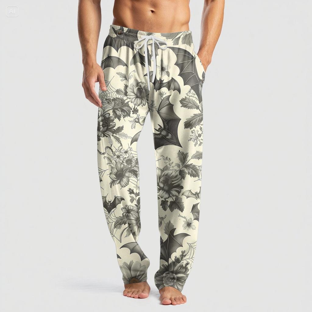 Men's Knitted Halloween Print Pocket Casual Pants Pajama Pants