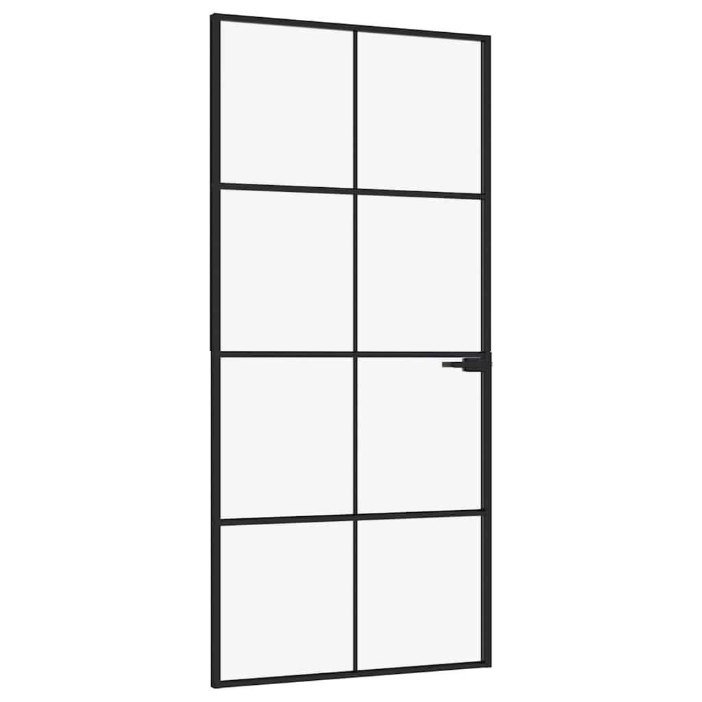 Innentür Schwarz 93 x 201,5 cm Sicherheitsglas & Aluminium Schlanker Rahmen